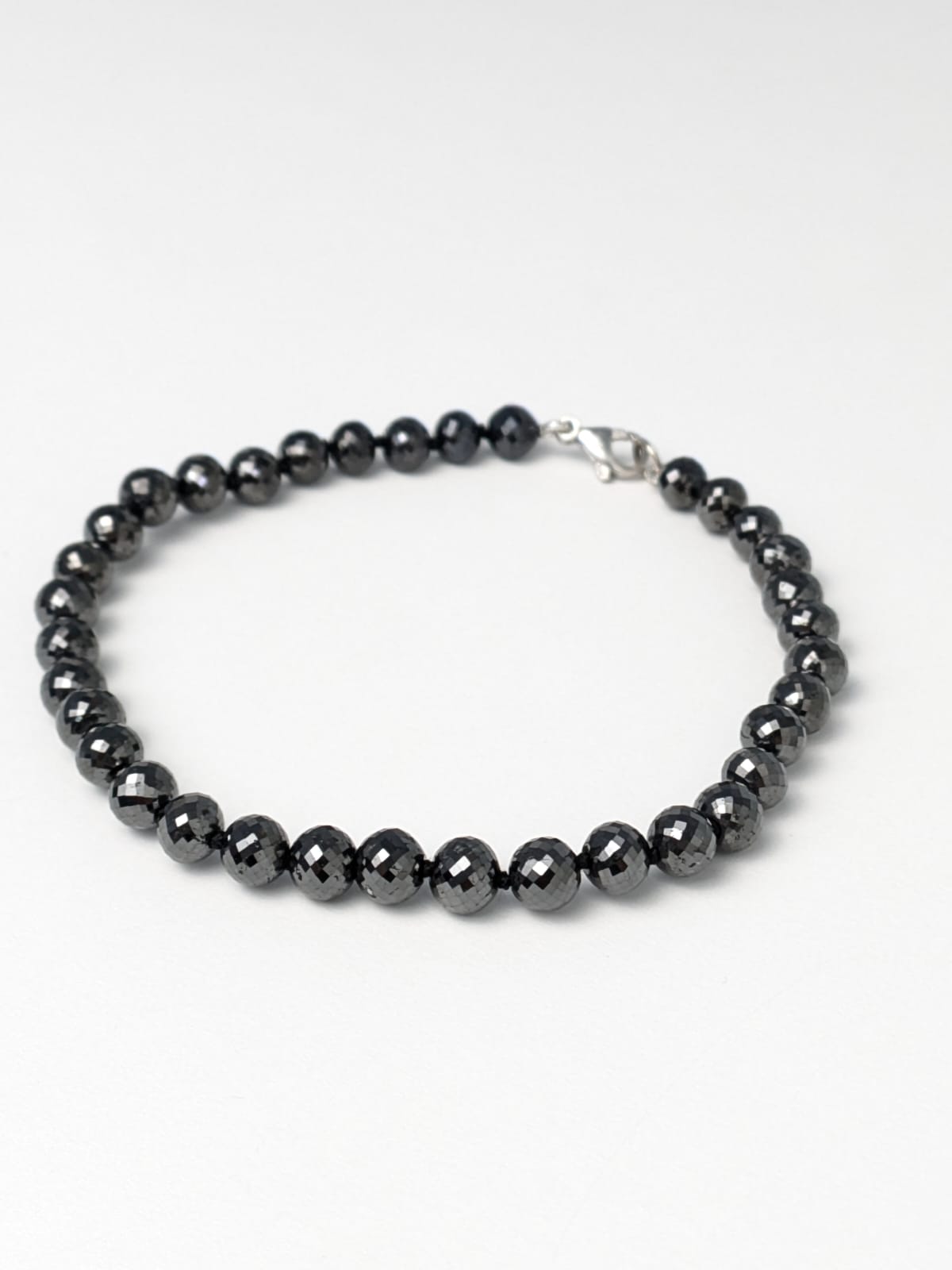 5.4-5.7mm Black Diamond Round Bead Knotted Bracelet in 14KW (47ct-49ct Tot. Dia. Wt)