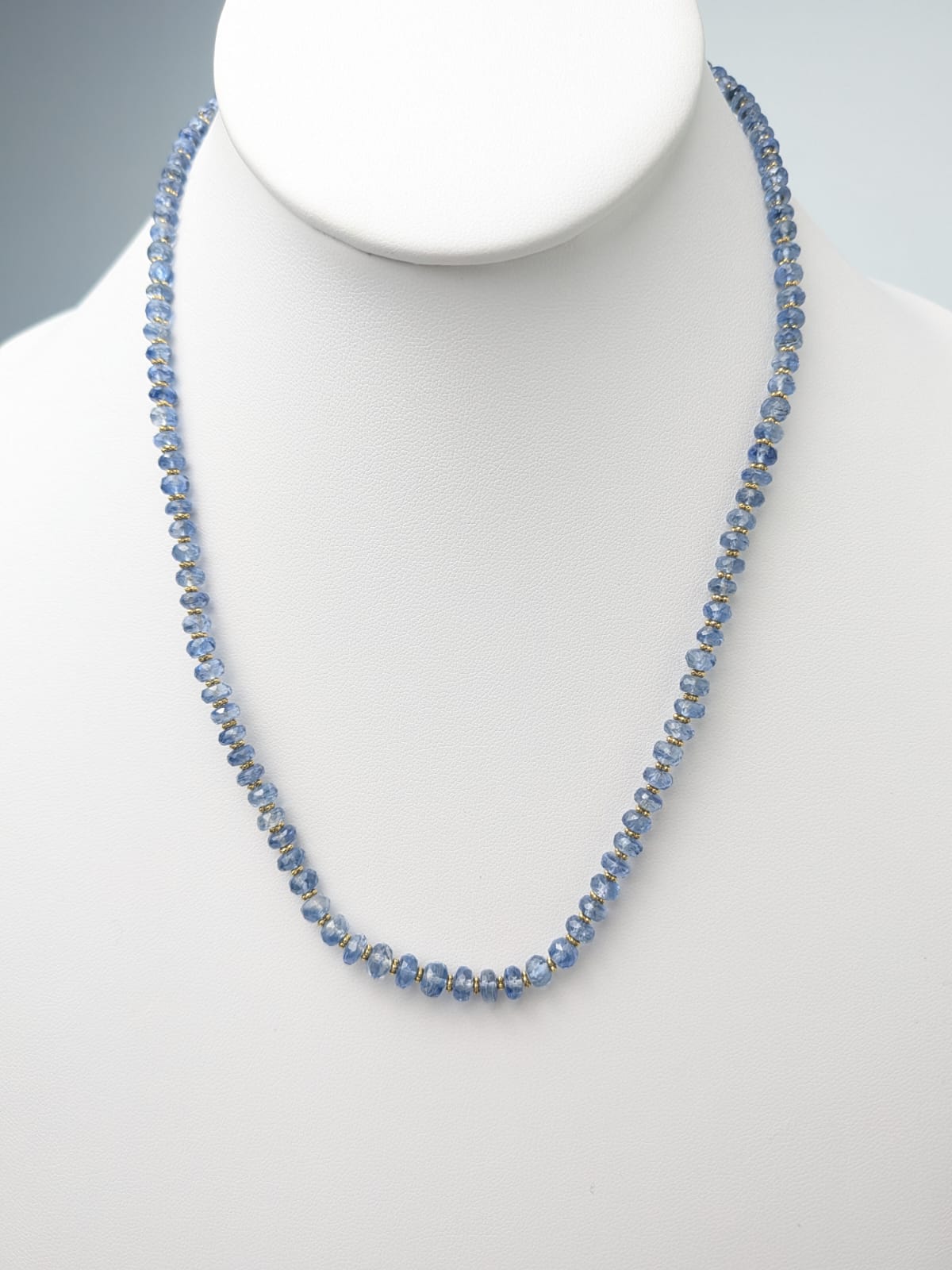 17.5"-18.5" Faceted Tanzanite Bead Strand Necklace with Gold Rondelle Accents in 14KY - NCK-752