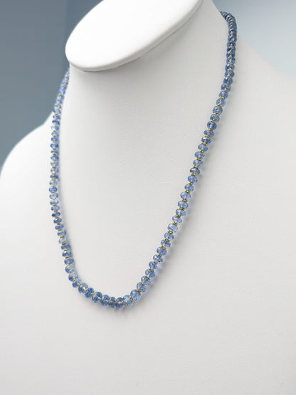 17.5"-18.5" Faceted Tanzanite Bead Strand Necklace with Gold Rondelle Accents in 14KY - NCK-752