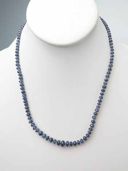 18" Smooth Round Sapphire Bead Strand Necklace with Gold Rondelle Accents in 14KW - NCK-753