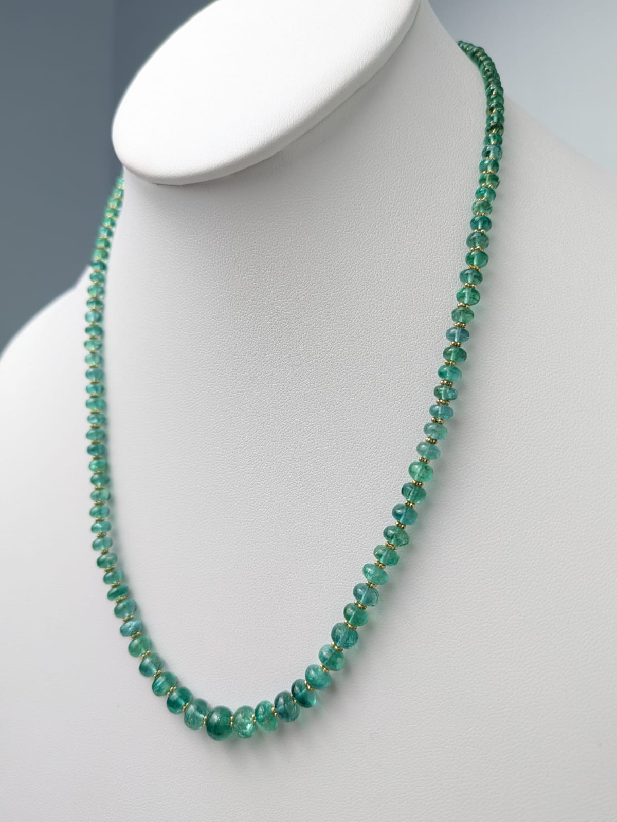 18"-19" Smooth Emerald Bead Strand Necklace with Gold Rondelle Accents in 14KY - NCK-755