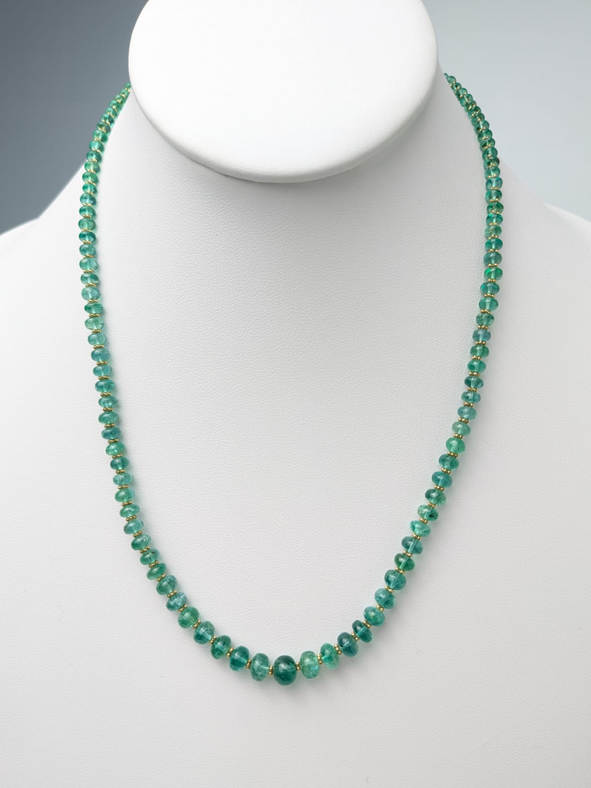 18"-19" Smooth Emerald Bead Strand Necklace with Gold Rondelle Accents in 14KY - NCK-755