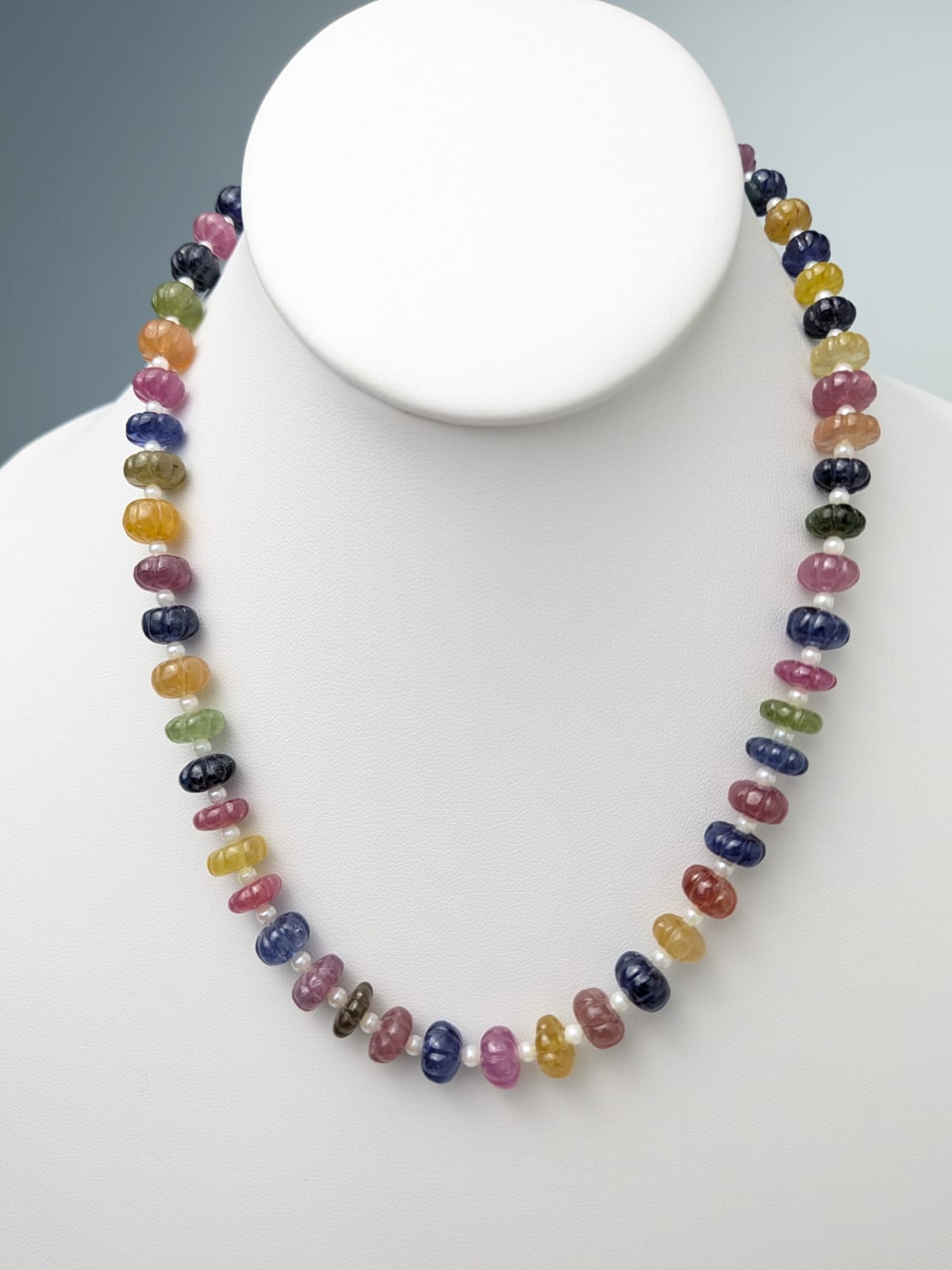 18" Multi Color Sapphire and Pearl Strand Necklace in 14KY NCK-749