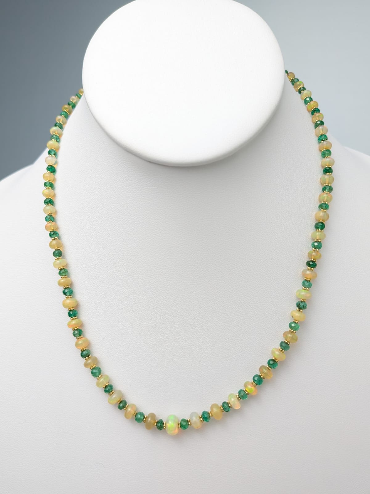 17.5" Emerald and Ethiopian Opal Strand Necklace with 14KY Gold Rondelle Accents NCK-745