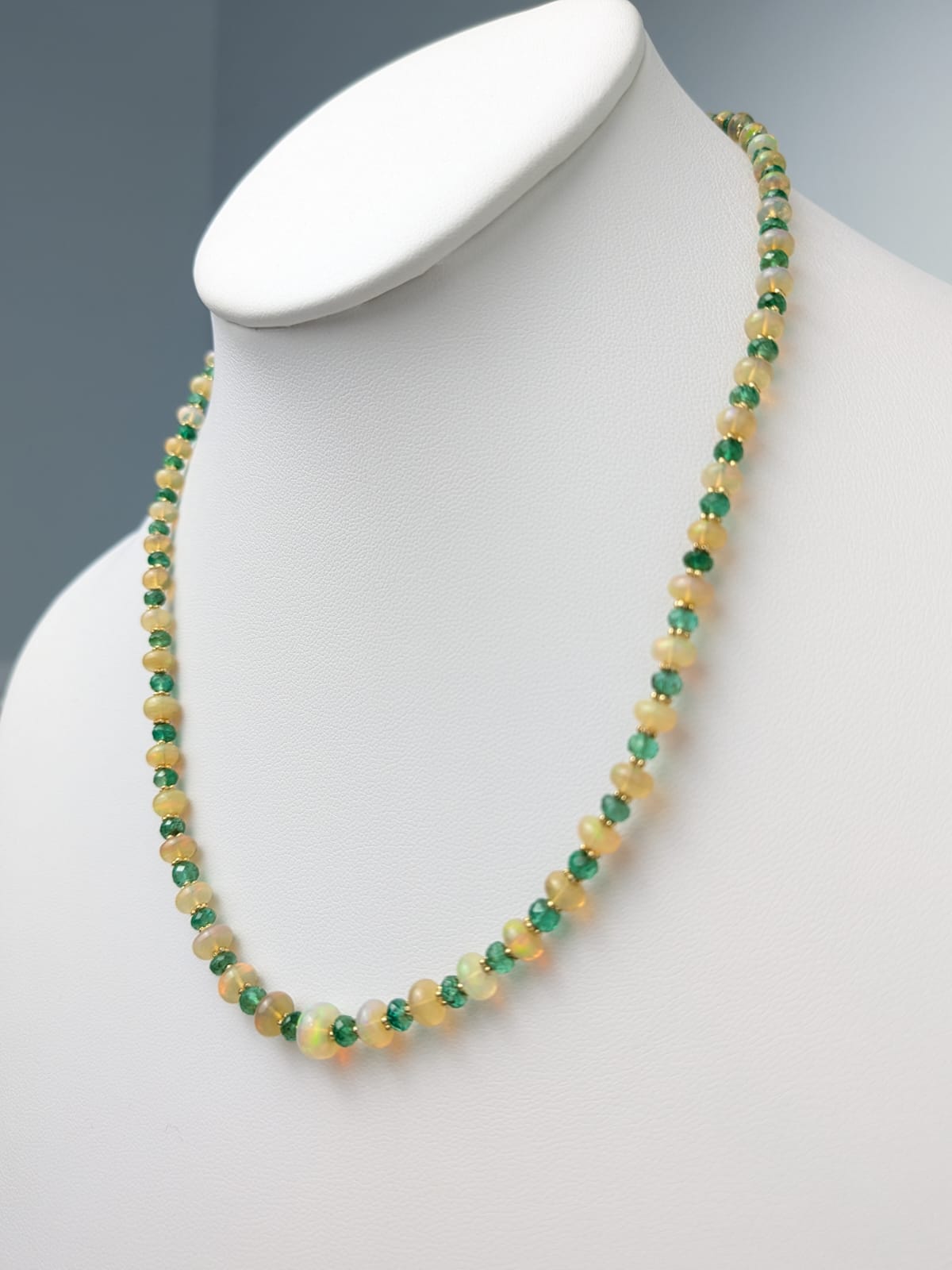 17.5" Emerald and Ethiopian Opal Strand Necklace with 14KY Gold Rondelle Accents NCK-745