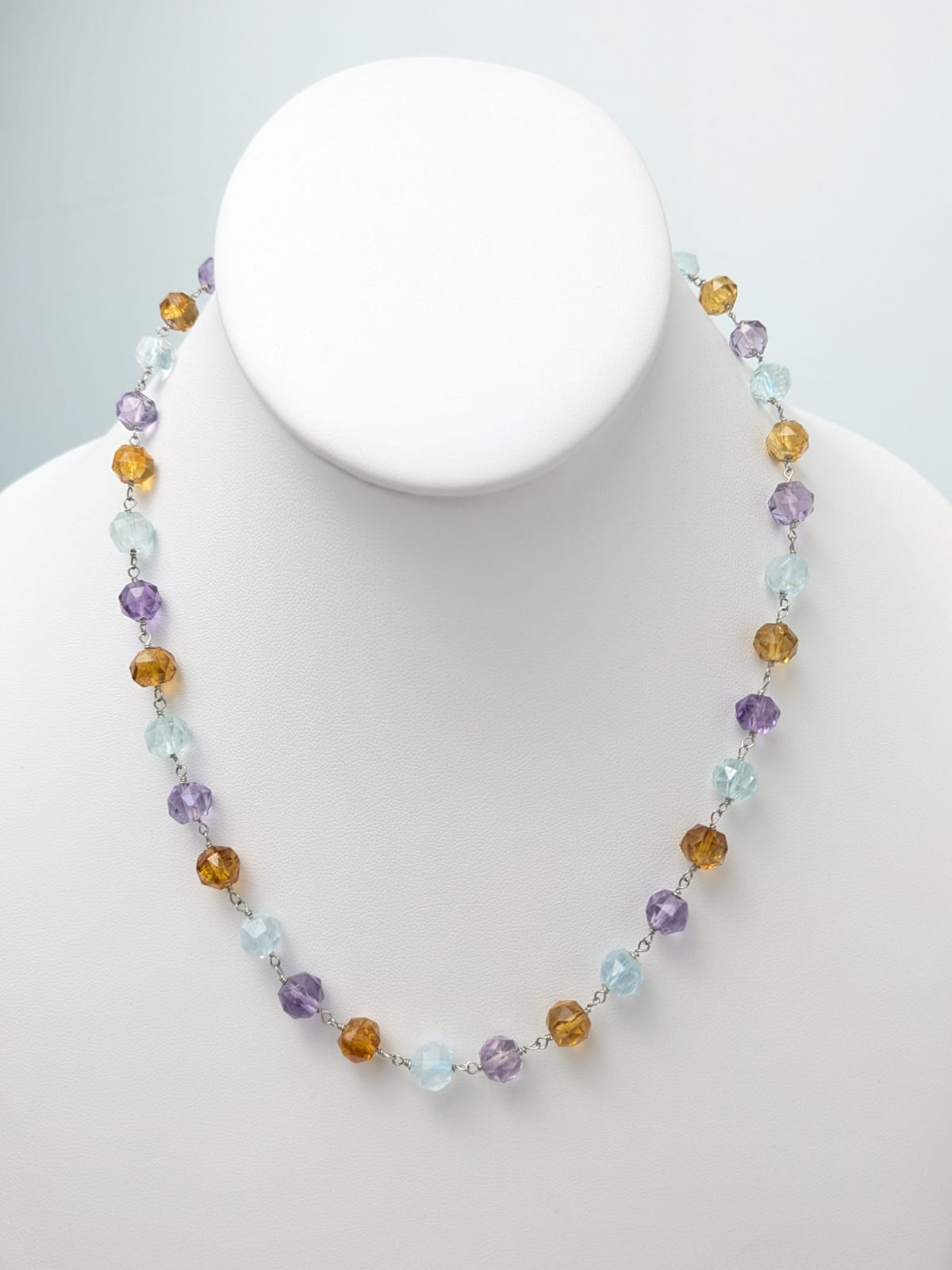 18" Citrine, Topaz and Amethyst Rosary Necklace in 14KW NCK-739