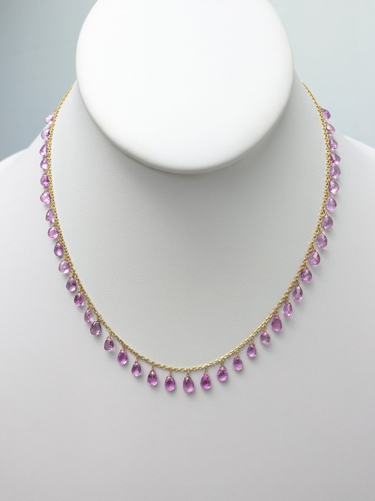 16" Pink Sapphire Dangly Necklace in 18KY - NCK-719