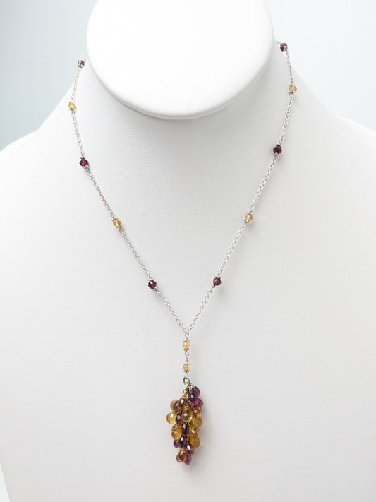 16" Garnet and Sapphire Cluster Necklace in 14KW - NCK-715