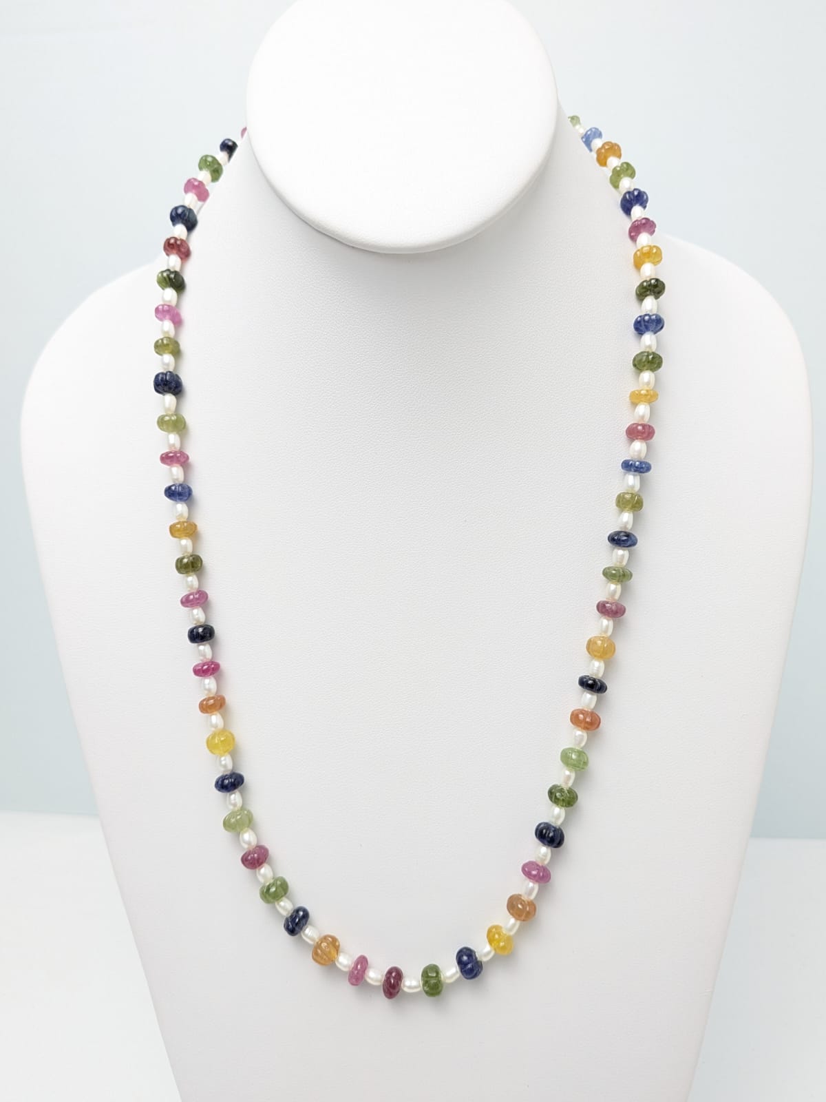 24" Multi Color Sapphire and Pearl Strand Necklace in 14KY NCK-757