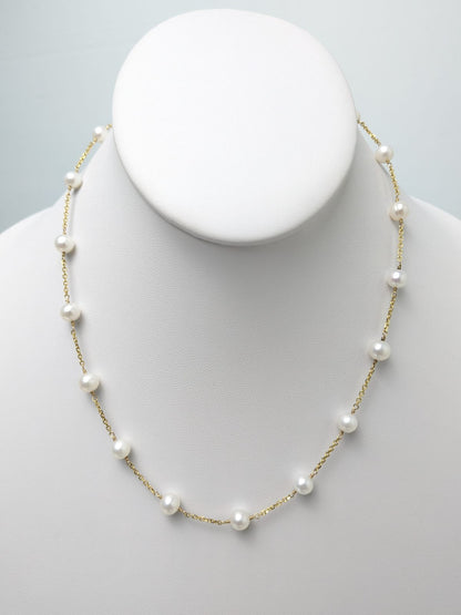 16"-21" White Freshwater Pearl Station in 14KY - NCK-758