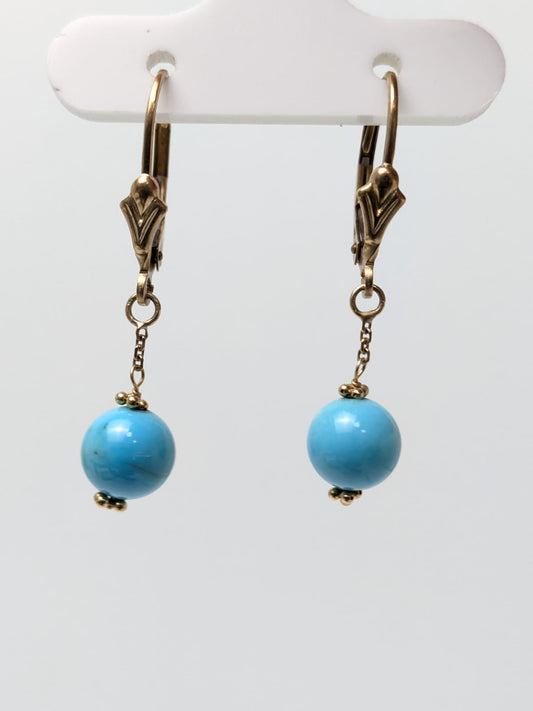 Turquoise Drop Earrings in 14KY - EAR-407