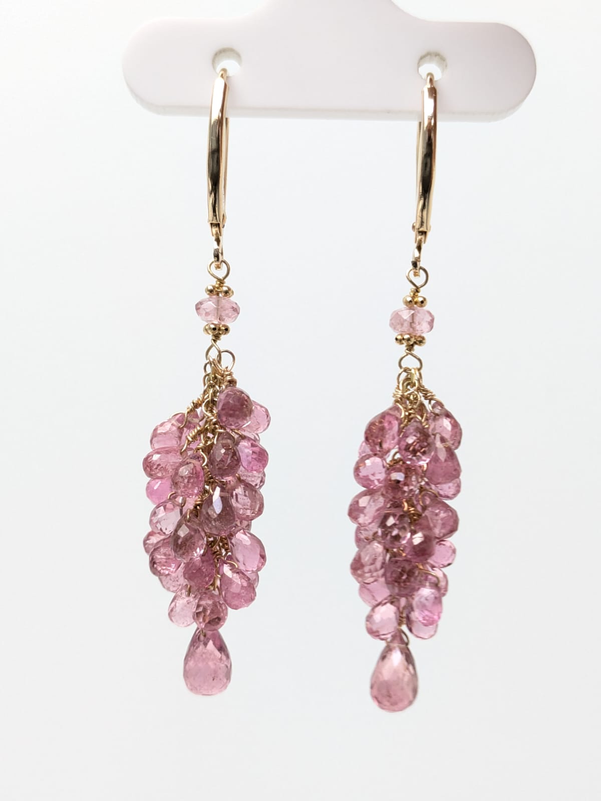 Pink Tourmaline Cluster Earrings in 14KY and 14KW - EAR-410