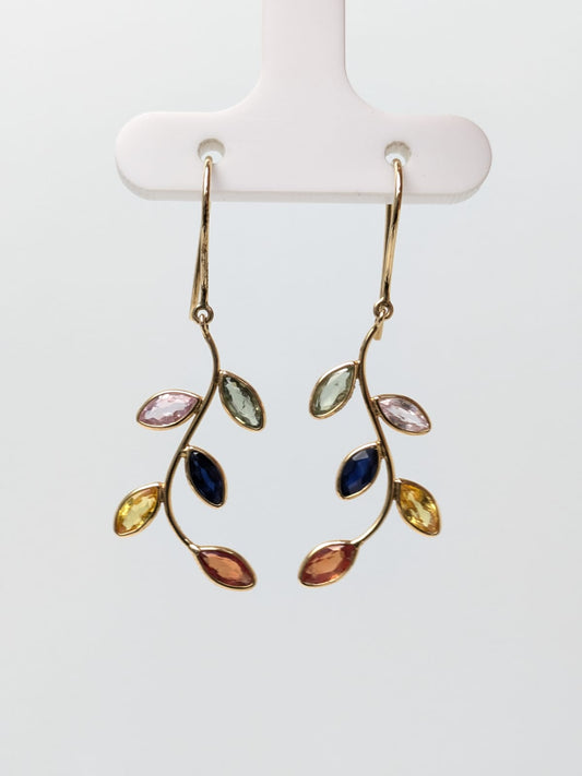 Multicolor Sapphire Bezel Earrings in 14KY - EAR-411