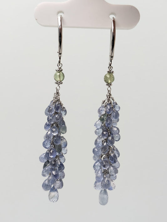 Blue/Green Sapphire Cluster Earrings in 14KW - EAR-413