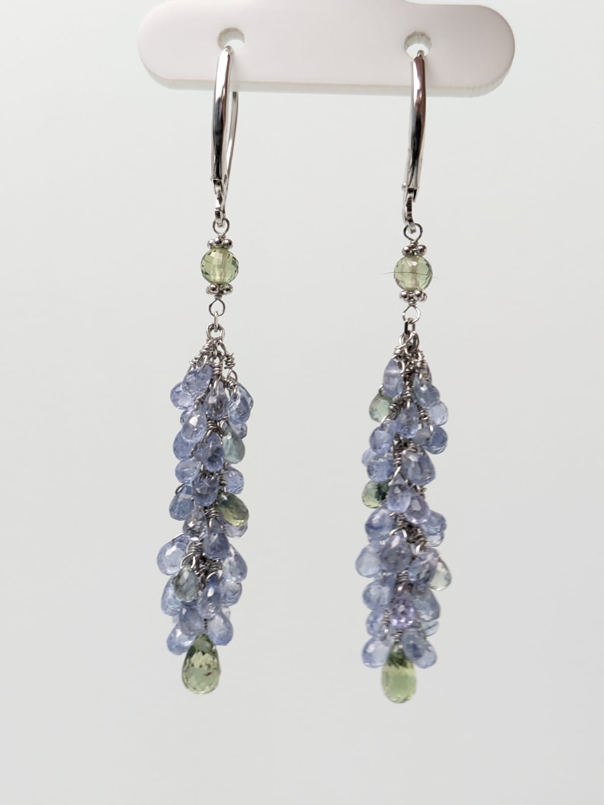 Blue/Green Sapphire Cluster Earrings in 14KW - EAR-414