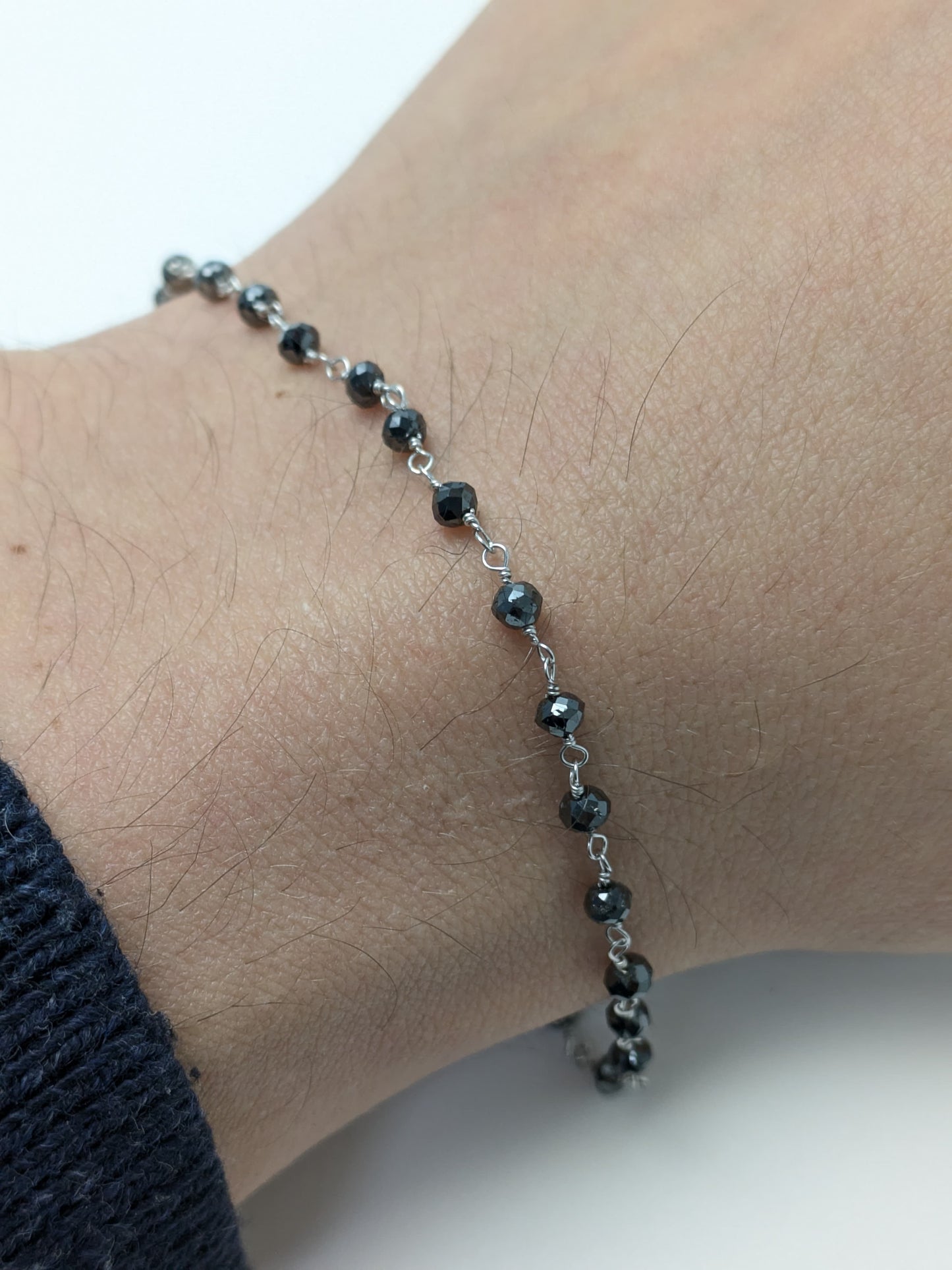 3.0-3.5mm Black Diamond Round Rosary Bracelet (5-6ct Tot. Dia. Wt)