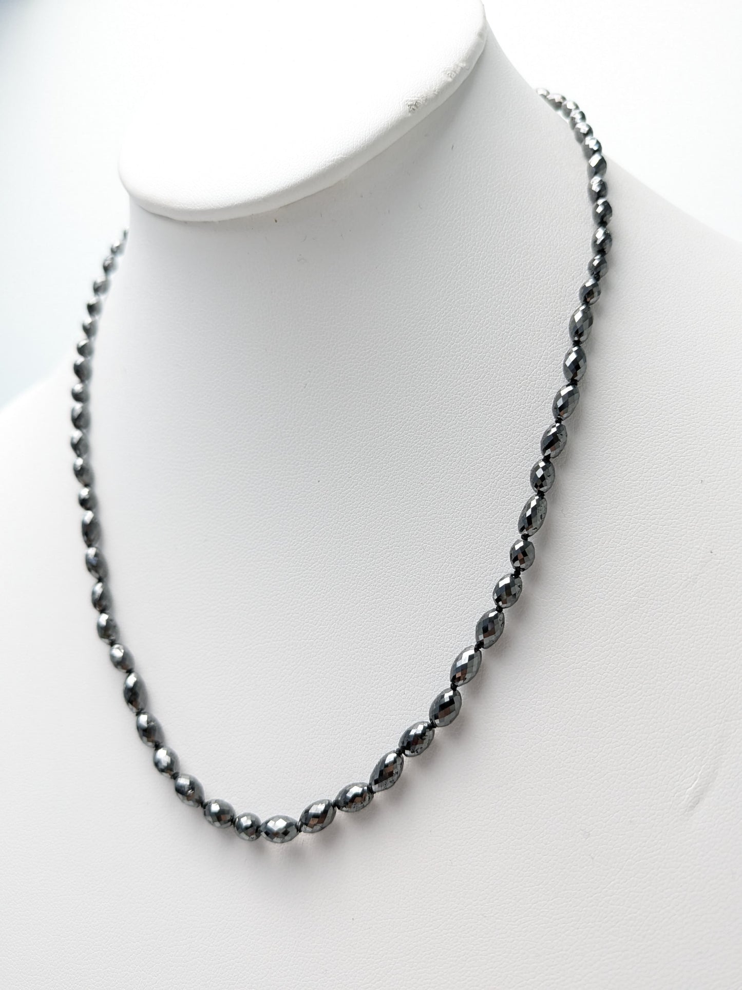 3X5MM-5X9MM Black Diamond Oval Bead Knotted Necklace (50-58ct Tot. Dia. Wt.)