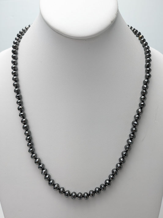 6.0mm-6.5mm Black Diamond Round Bead Knotted Necklace (170ct Tot. Dia. Wt.)