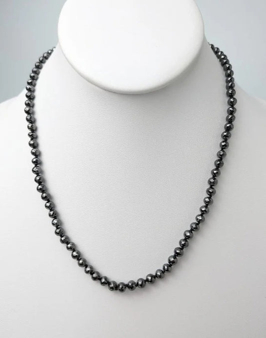 4.5-5.0mm Black Diamond Round Bead Knotted Necklace (78ct-100ct Tot. Dia. Wt.)