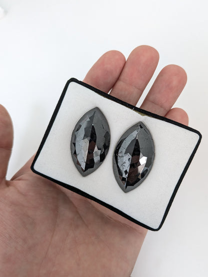 Pair of Marquise Rose Cut Black Diamonds - 100.16cts - 09718