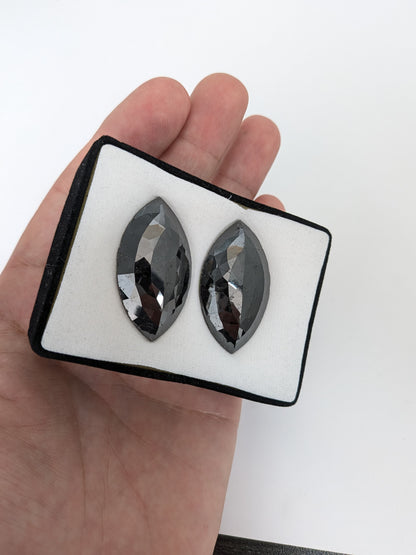 Pair of Marquise Rose Cut Black Diamonds - 100.16cts - 09718