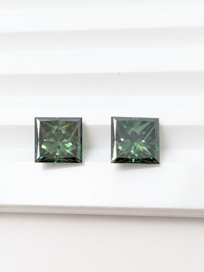 Pair of Princess Cut Green Diamonds Full Cut - 4.83cts - 06990