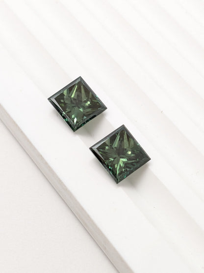 Pair of Princess Cut Green Diamonds Full Cut - 4.83cts - 06990