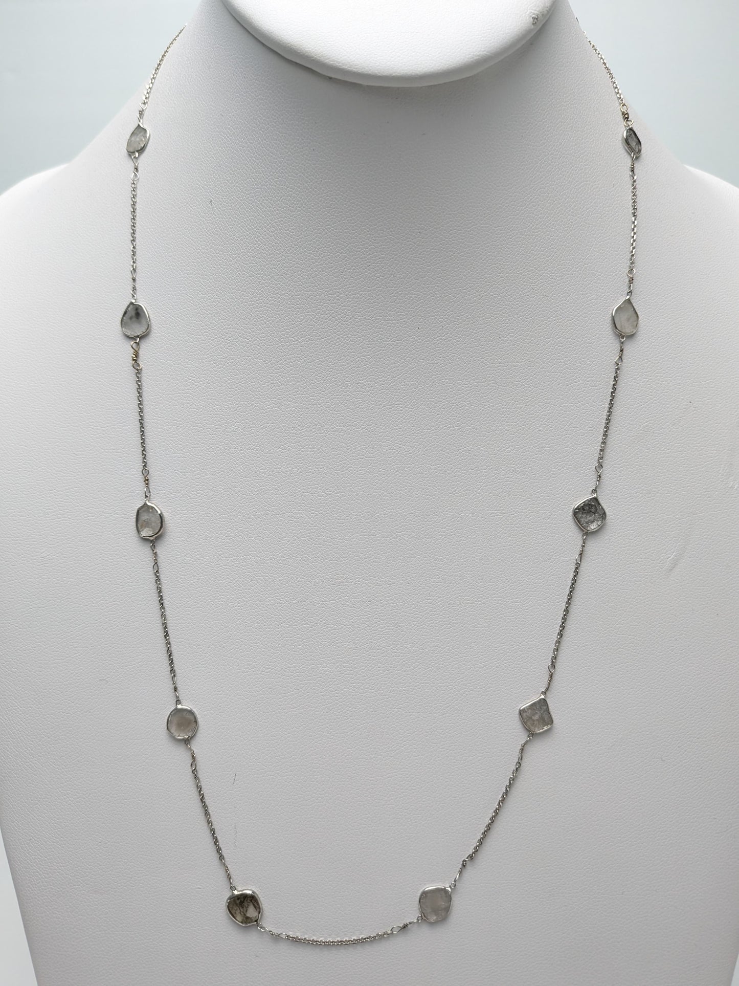 24" Grey Diamond Slice Station Necklace in 14KW - NCK-770