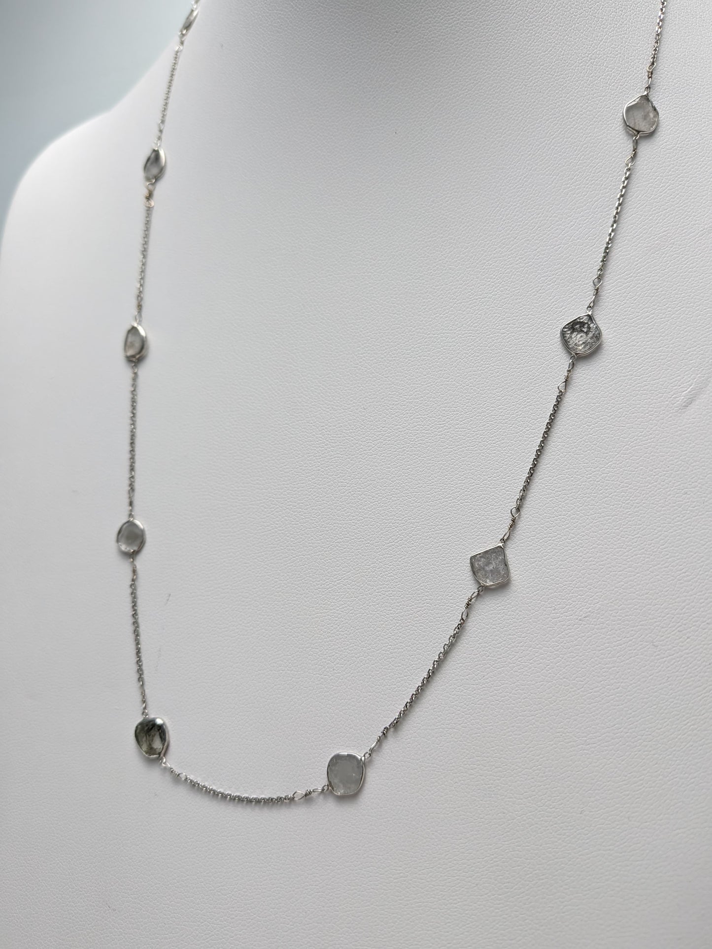 24" Grey Diamond Slice Station Necklace in 14KW - NCK-770