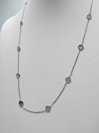 24" Grey Diamond Slice Station Necklace in 14KW - NCK-770