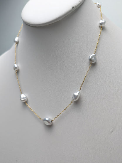 17" Keshi Pearl Station Necklace in 14KY - NCK-762