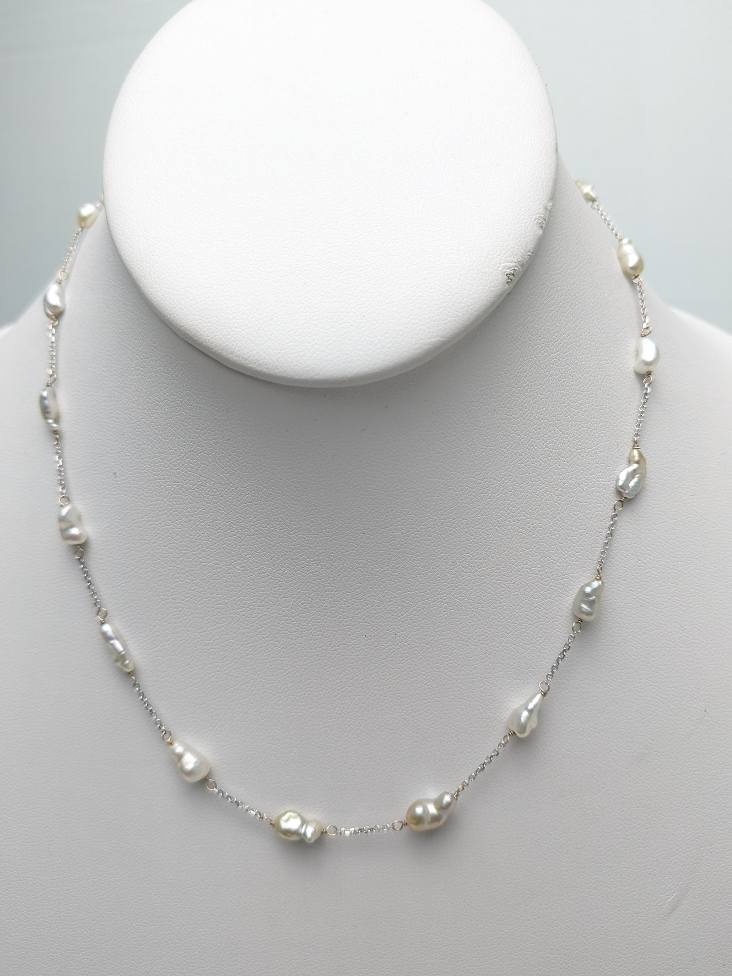 16" Keshi Pearl Station Necklace in 14KW - NCK-763