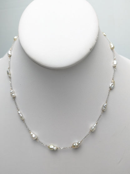 16" Keshi Pearl Station Necklace in 14KW - NCK-763