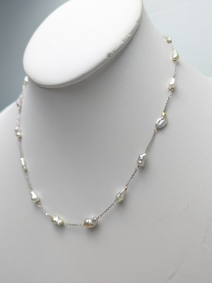 16" Keshi Pearl Station Necklace in 14KW - NCK-763