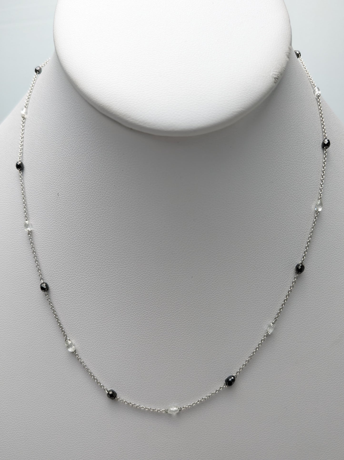 17" White and Black Diamond Station Necklace in 18KW