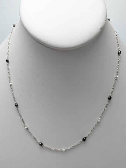 17" White and Black Diamond Station Necklace in 18KW