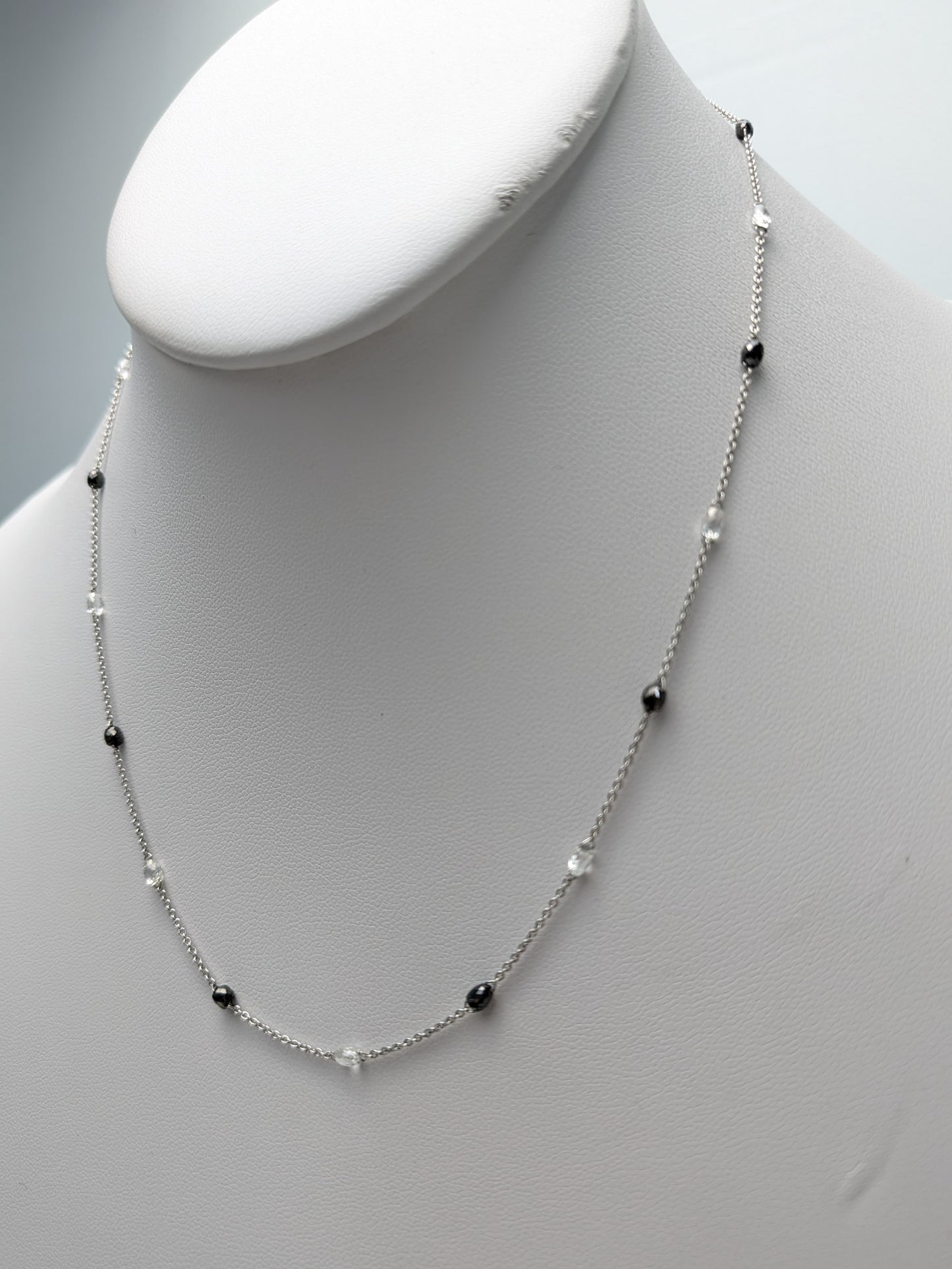 17" White and Black Diamond Station Necklace in 18KW