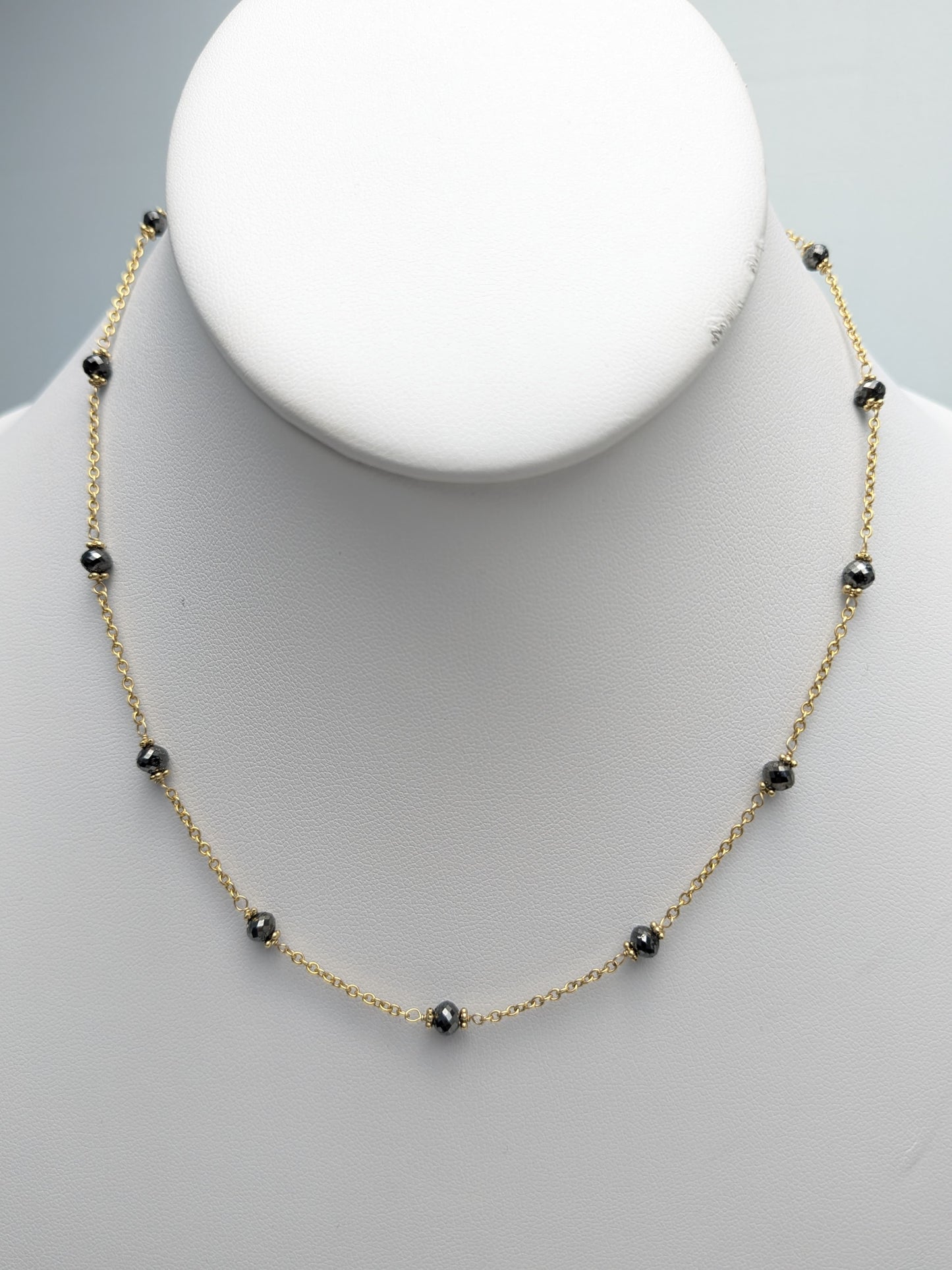 16" Black Diamond Station Necklace in 14KY