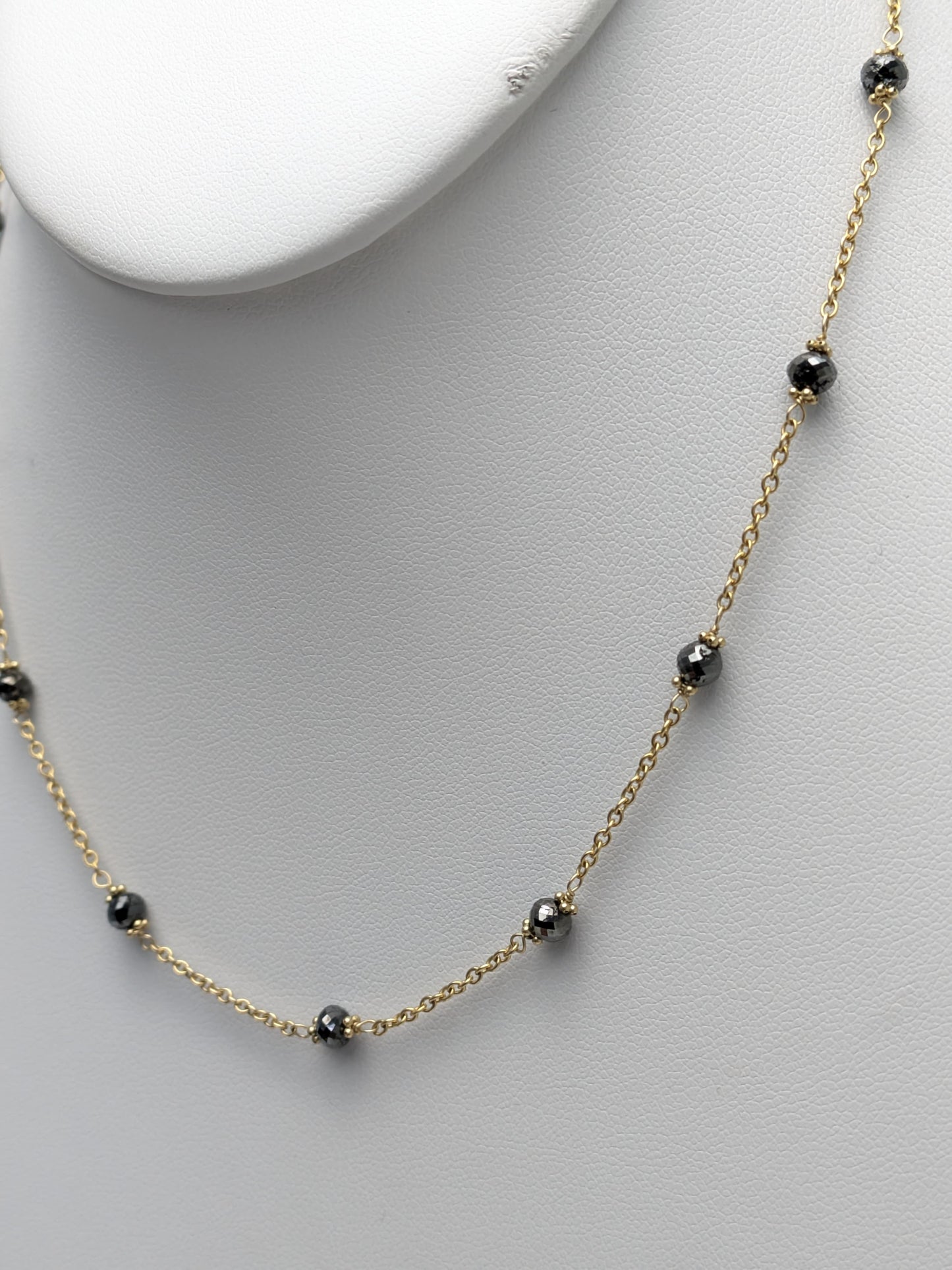 16" Black Diamond Station Necklace in 14KY