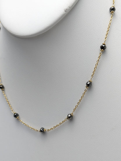 16" Black Diamond Station Necklace in 14KY