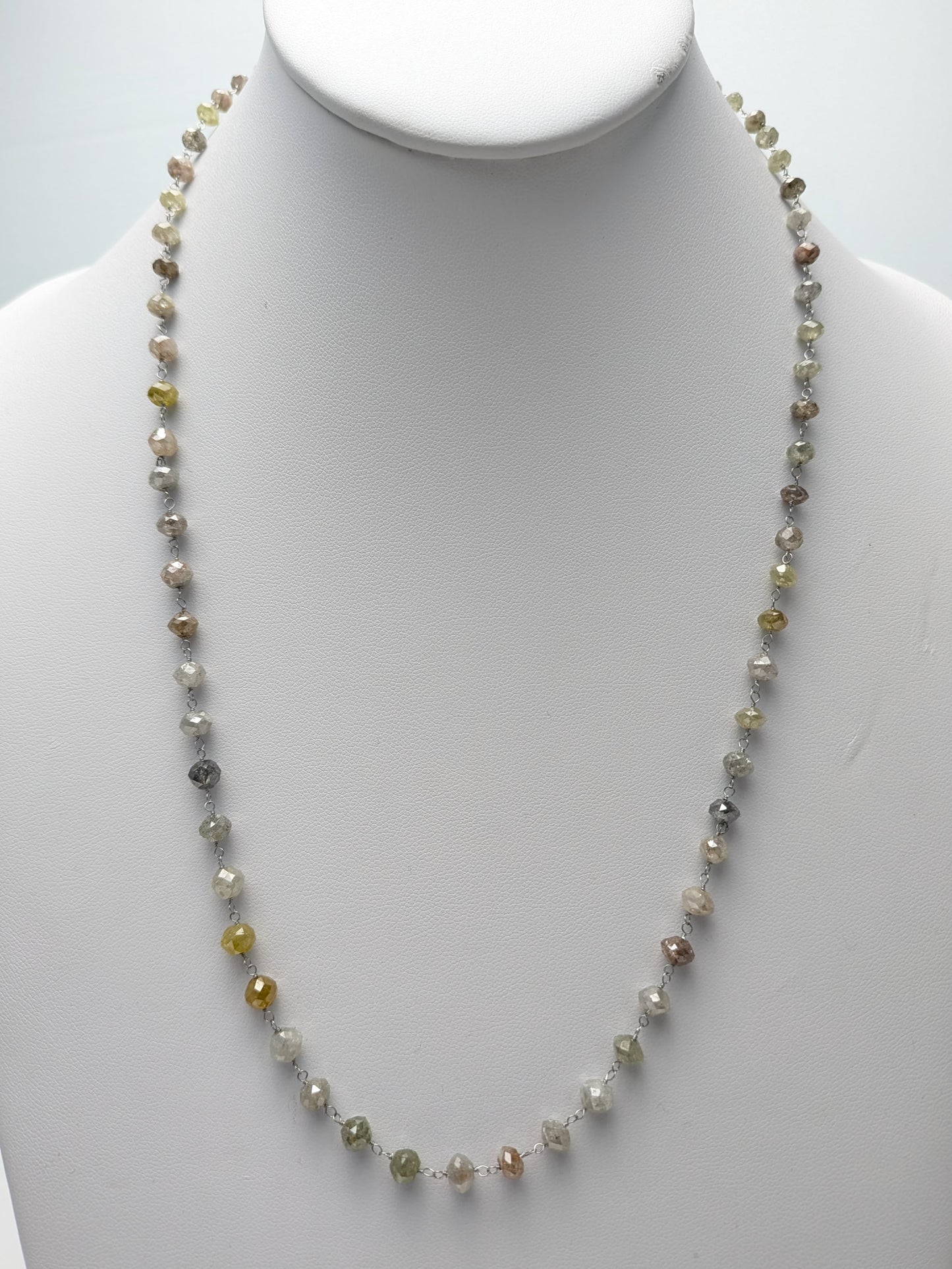 Multicolor Diamond Round Rosary Necklace in 14KW (4.0mm - 5.0mm bead size)