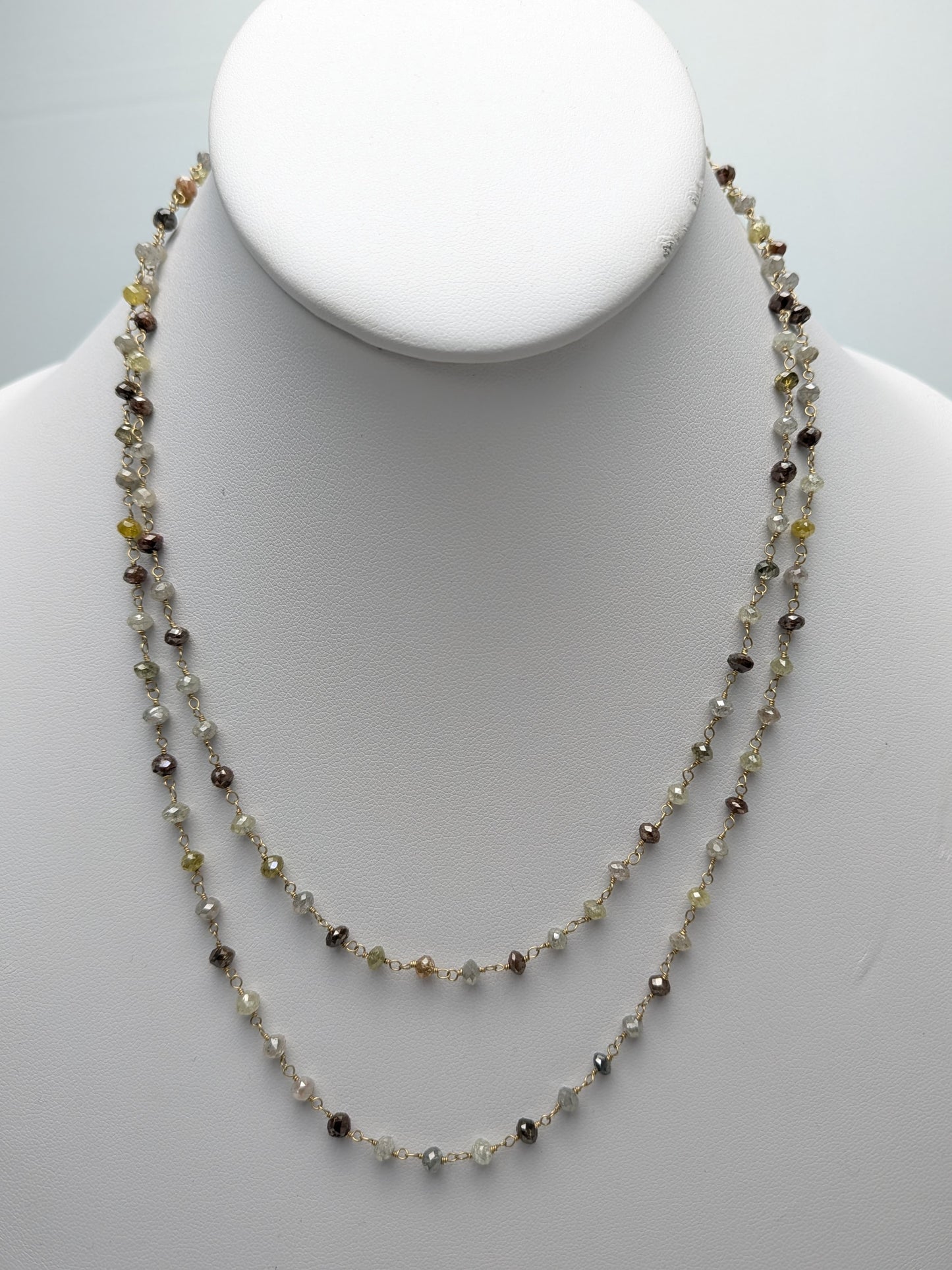 Multicolor Diamond Round Rosary Necklace in 14KY (3.5mm - 4.5mm bead size)