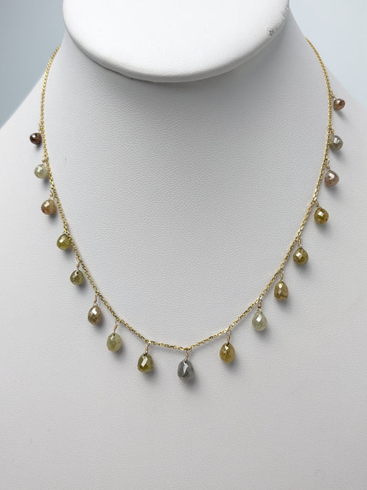 16" Rustic Multicolor Diamond Briolette Dangle Necklace in 18KY - NCK-773
