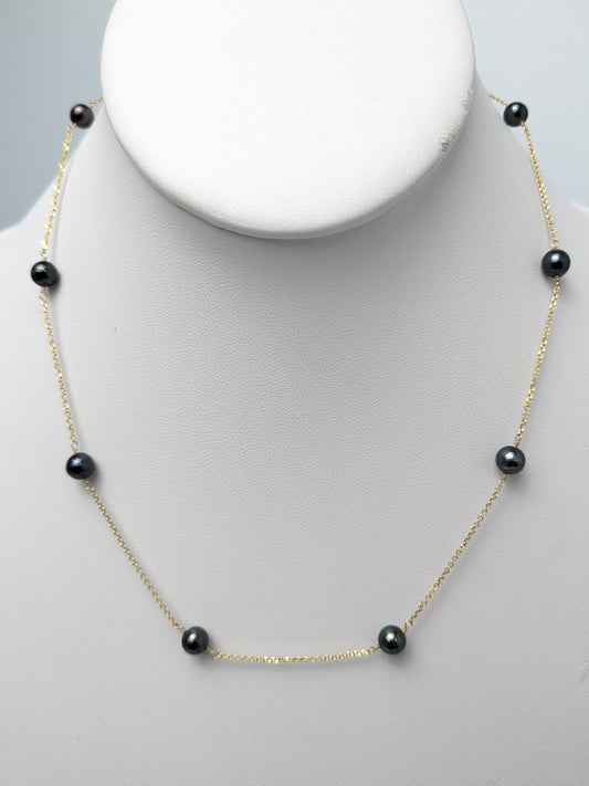 17" Peacock Pearl 8 Station Necklace in 14KY - NCK-775