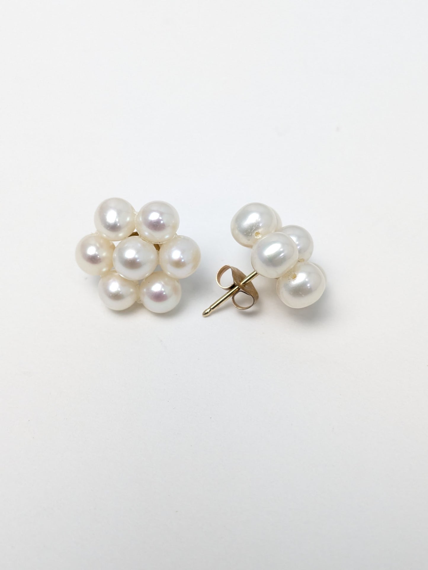 Pearl Flower Stud Earrings in 14KY