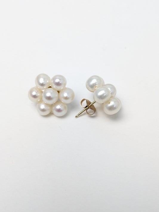 Pearl Flower Stud Earrings in 14KY