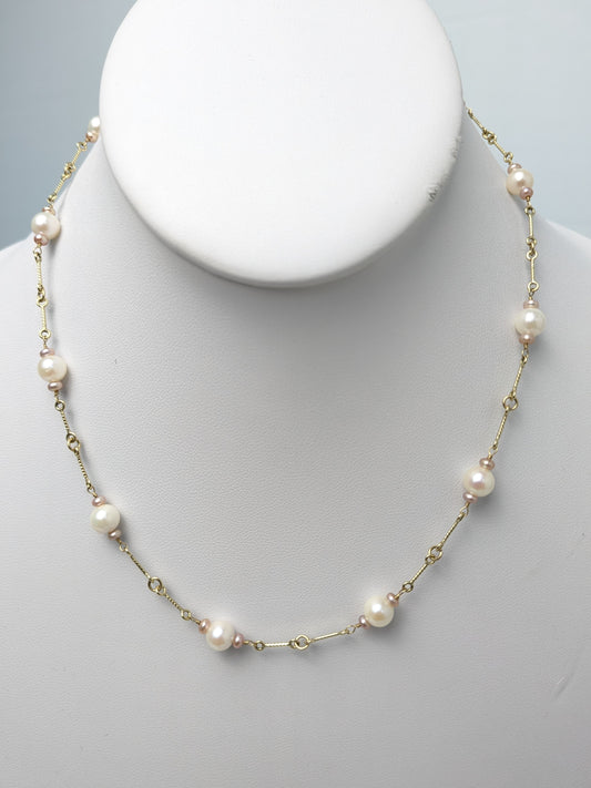16.5" Pearl 11 Station Necklace on Fun Chain in 14KY - NCK-772
