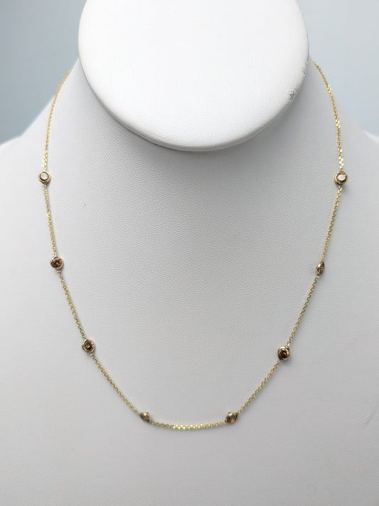 16"-17" Brown Diamond 8 Station Necklace in 14KY - NCK-777