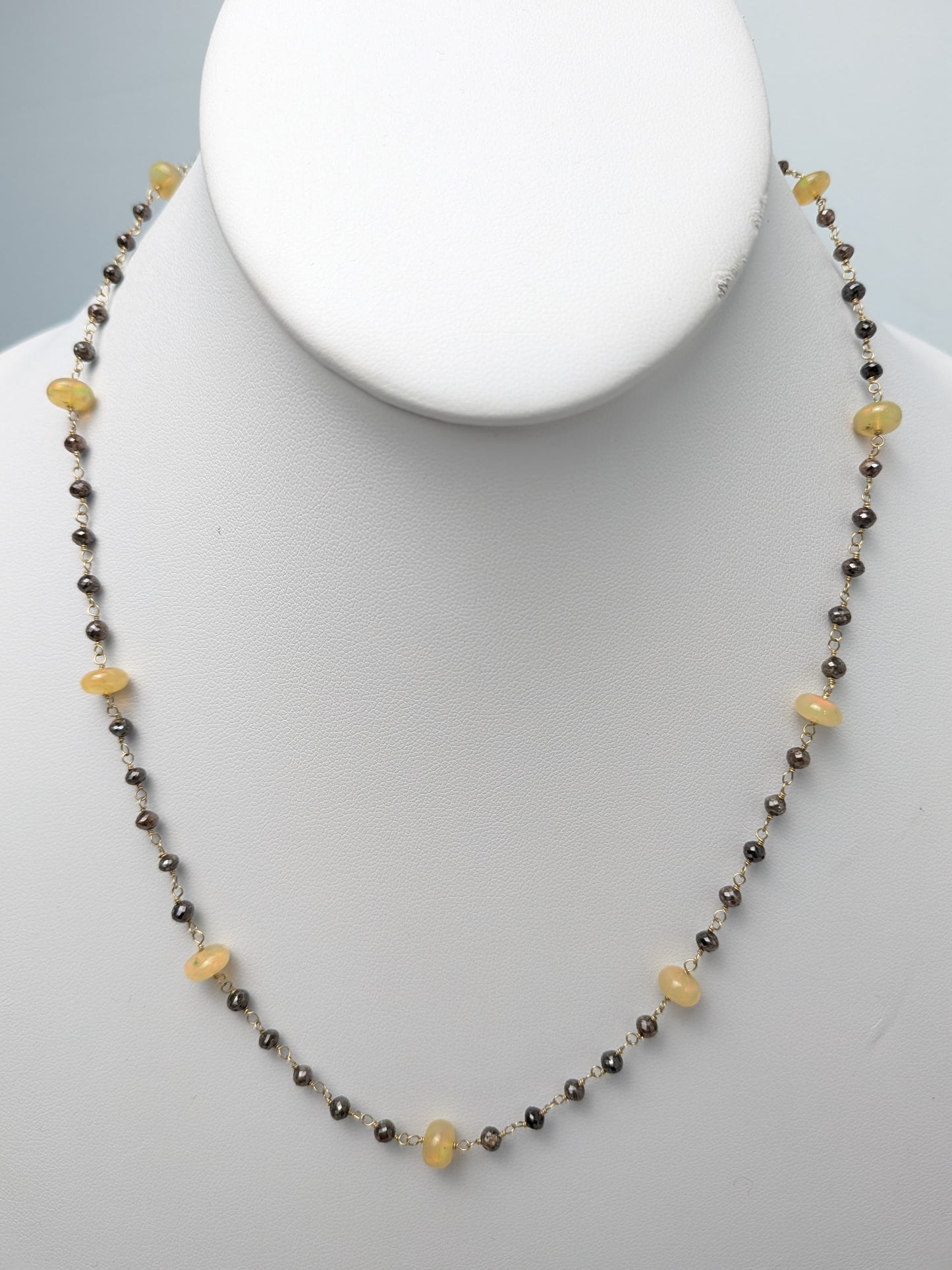 18" Ethiopian Opal and Brown Diamond Rosary Necklace in 18KY -  NCK-778