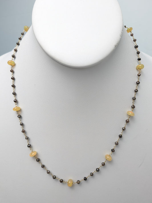18" Ethiopian Opal and Brown Diamond Rosary Necklace in 18KY -  NCK-778